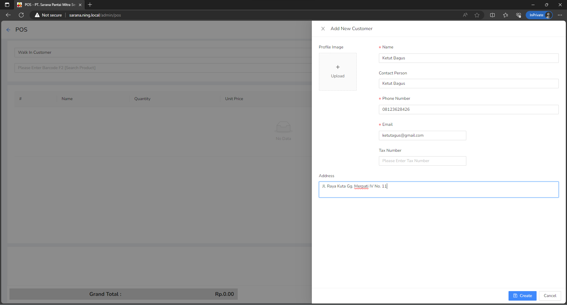 Customer Input Data