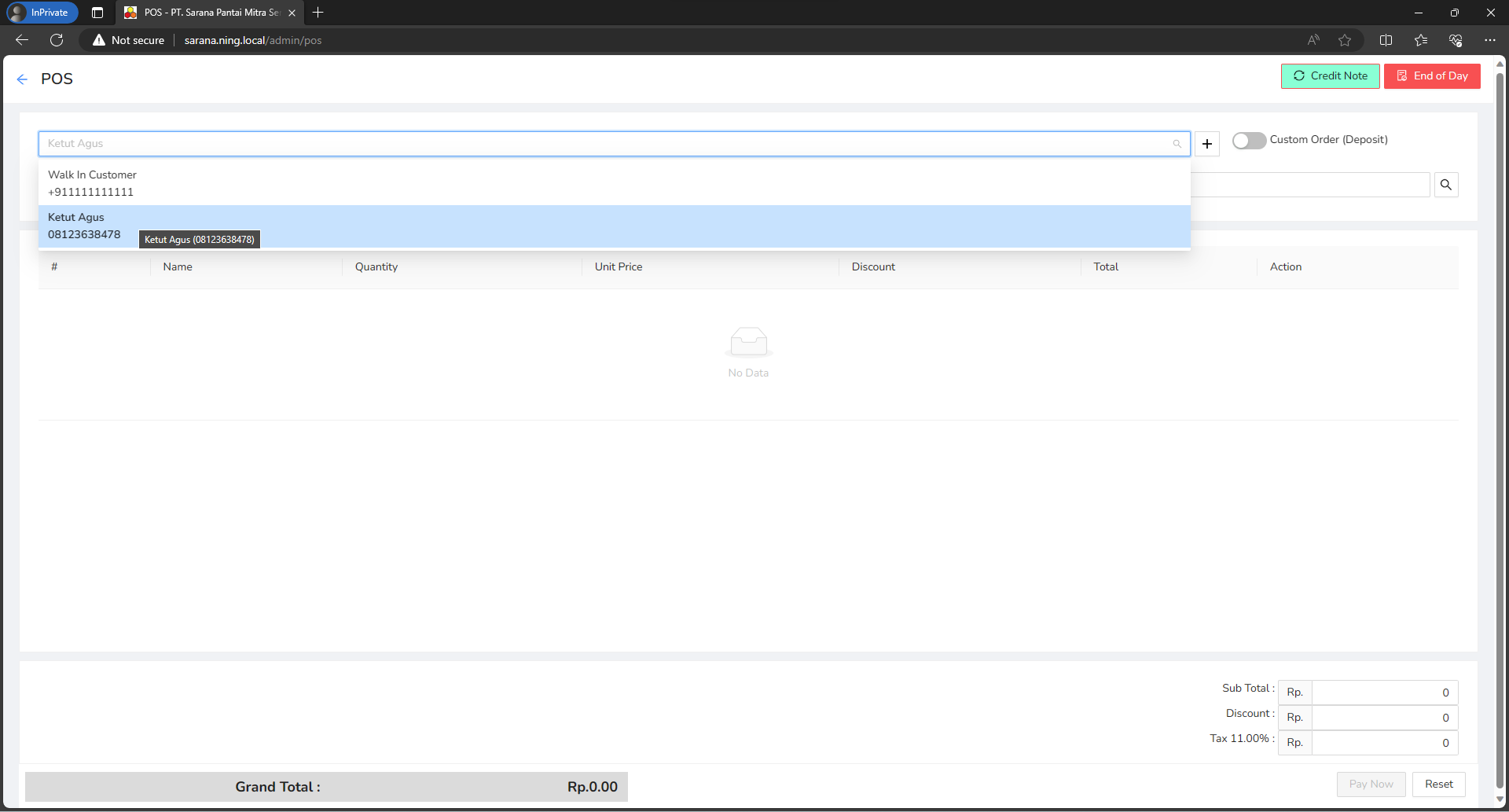 Customer Input Data