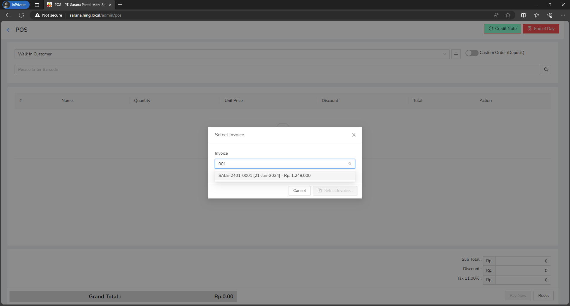 Search Sales Invoice
