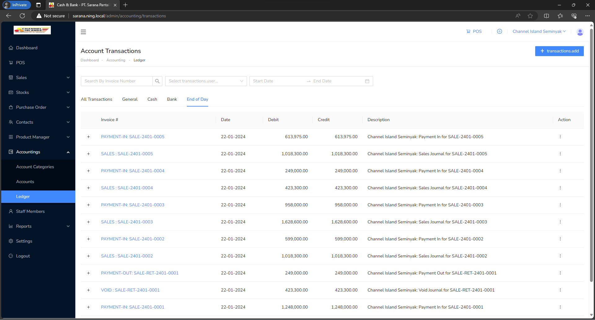 EOD Transaction List